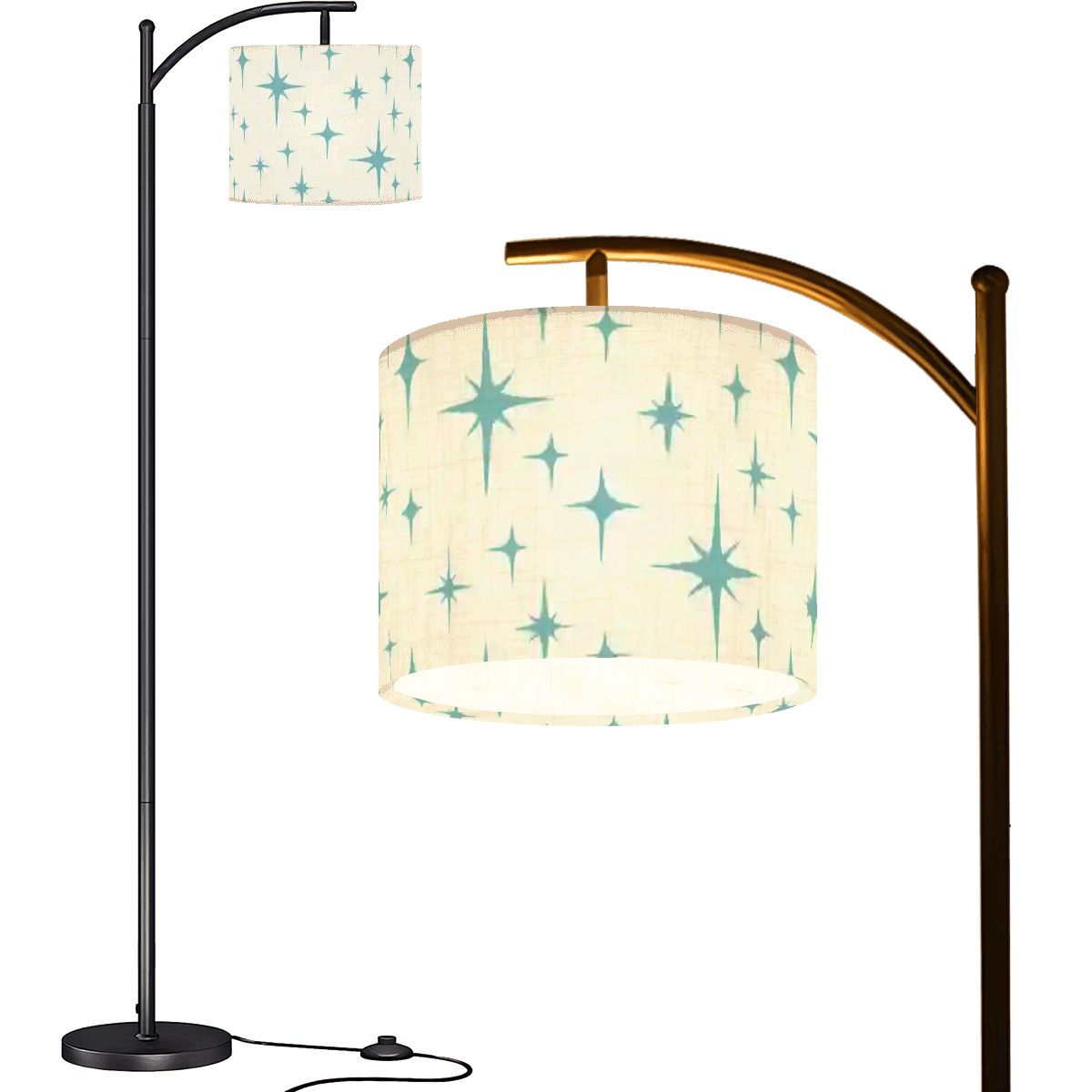 Retro 50s Atomic Starburst Mid Century Mod Blue and Off-White Arc Floor Lamp