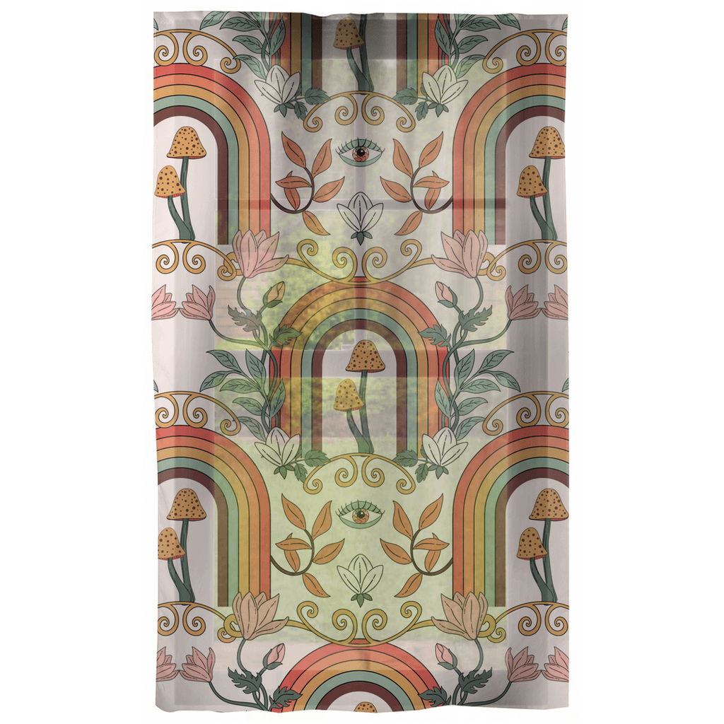Boho Chic Mushroom, Rainbow & Floral Cottagecore Multicolor Curtains | lovevisionkarma.com