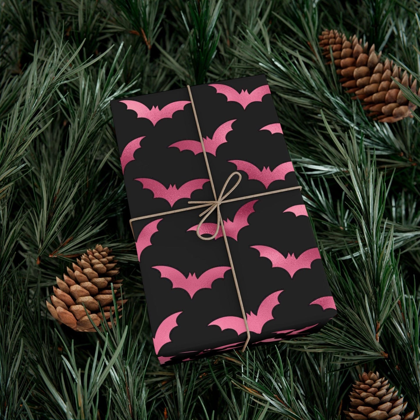 Pink Bats Halloween, Goth Christmas & Creepmas Glam Goth Black Eco-Friendly Gift Wrap Paper | lovevisionkarma.com