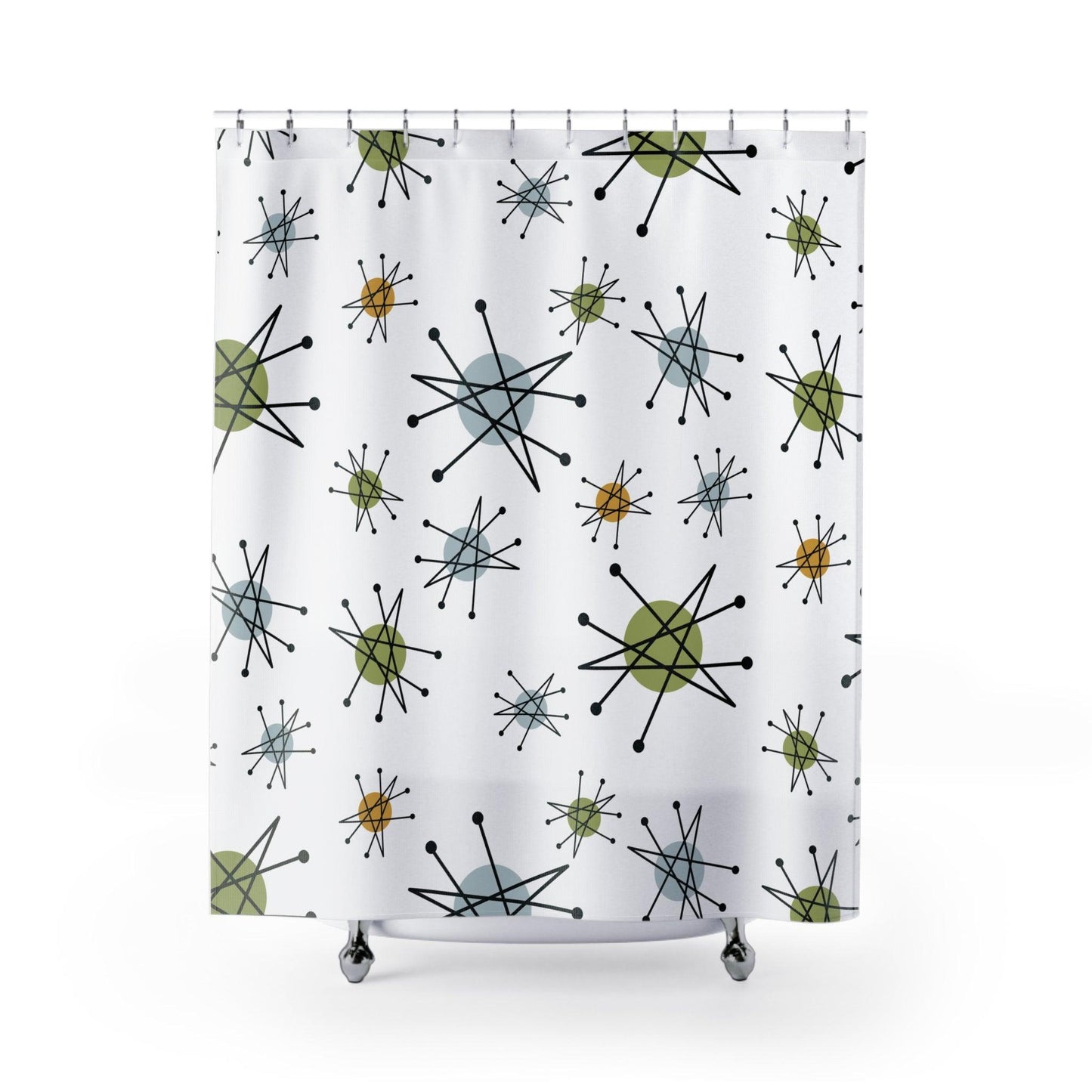 Retro 50s Franciscan Starburst Inspired Mid Century Mod Multicolor Shower Curtain | lovevisionkarma.com