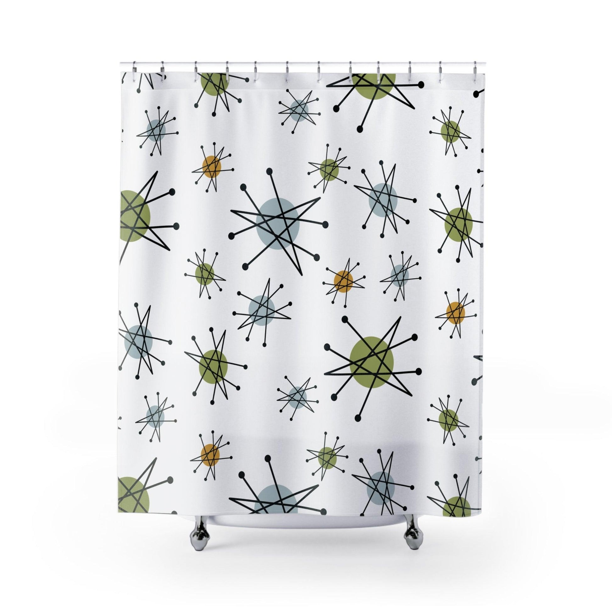 Retro 50s Franciscan Starburst Inspired Mid Century Mod Multicolor Shower Curtain | lovevisionkarma.com