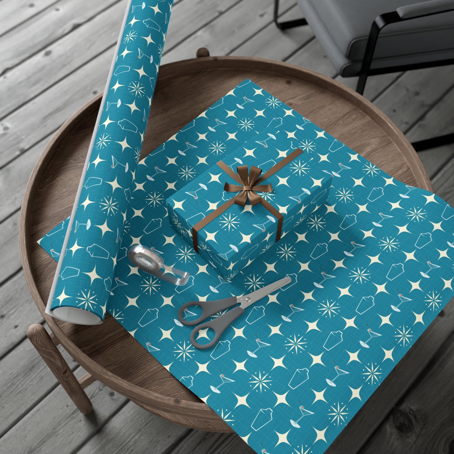 Retro 50's Atomic Starburst & Martinis Mid Century Mod Blue Eco-Friendly Gift Wrap