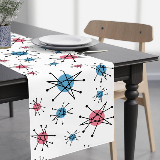 Retro 50s Starburst Mid Century Mod Franciscan Inspired Pink & Blue Table Runner | lovevisionkarma.com