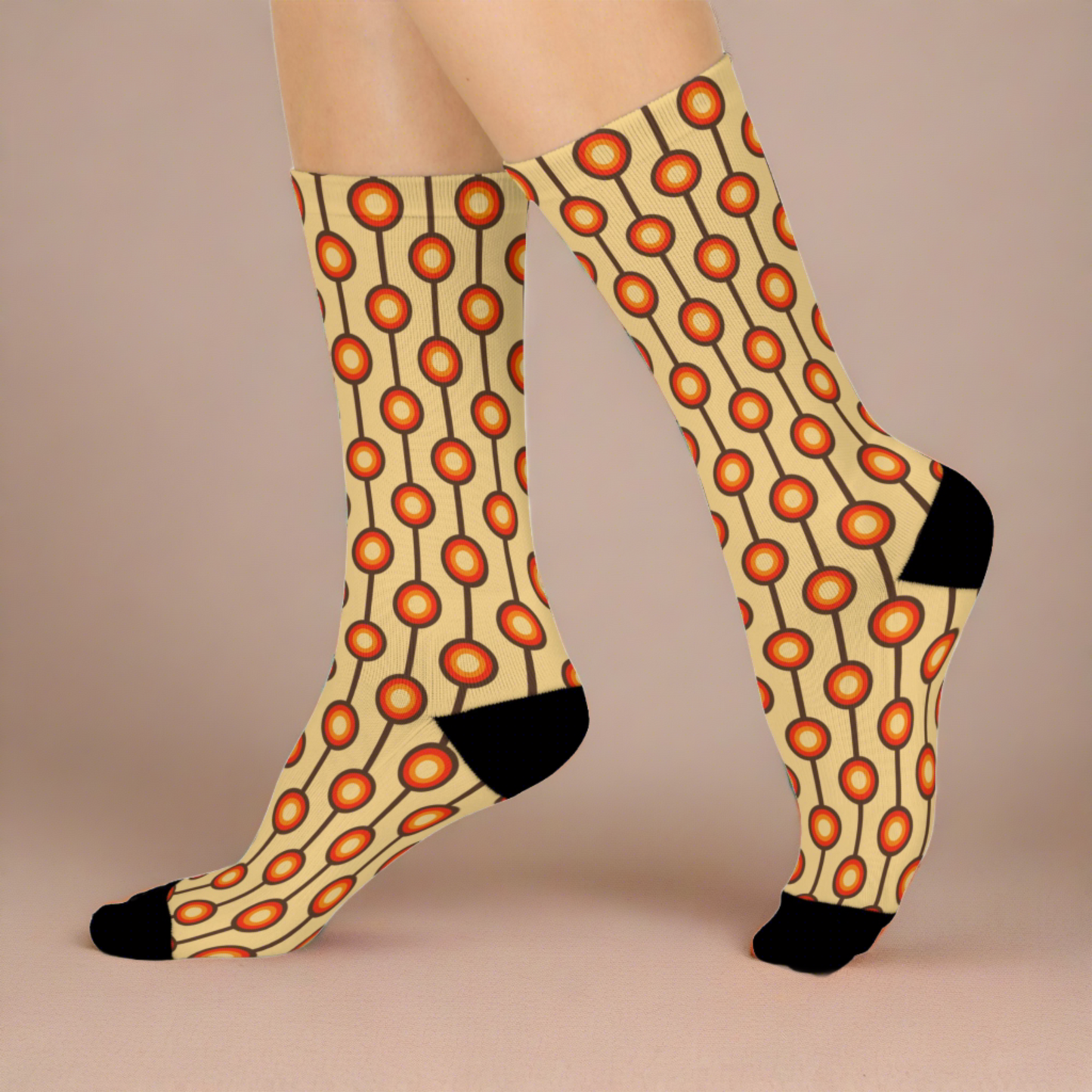 Funky 70s Retro MCM Brown, Orange & Beige Cushioned Unisex Crew Socks