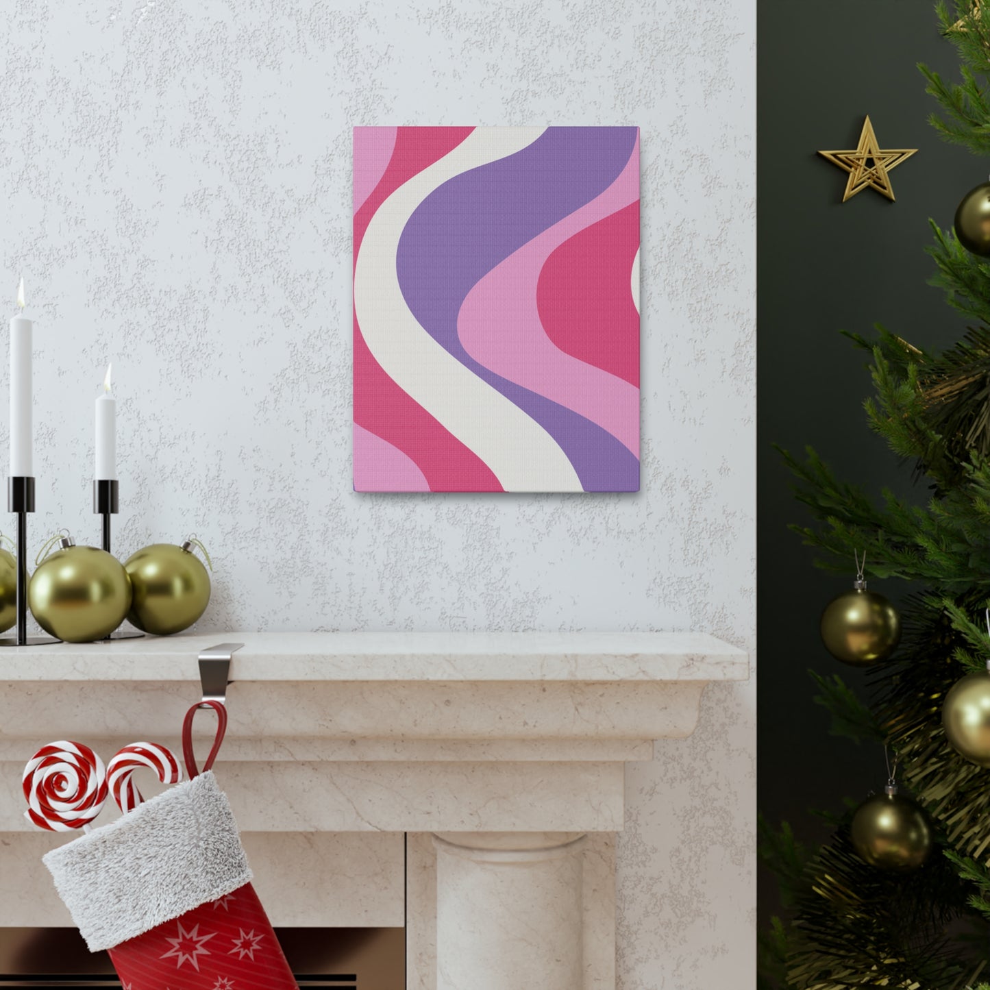 Retro 60's Groovy Hippie Swirl MCM Pink and Purple Canvas Gallery Wrap