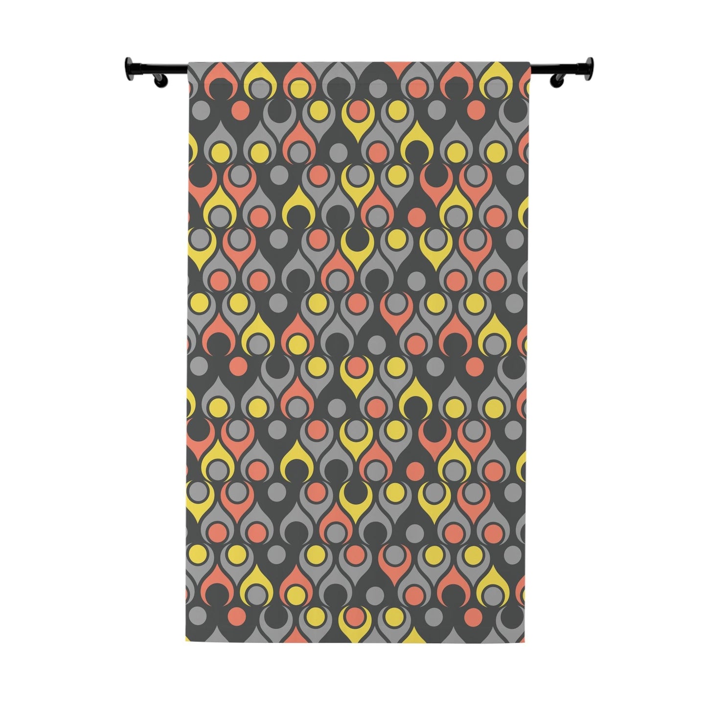 Retro Mid Century Funky Geometric Black, Gray, Yellow & Coral Blackout Window Curtain | lovevisionkarma.com