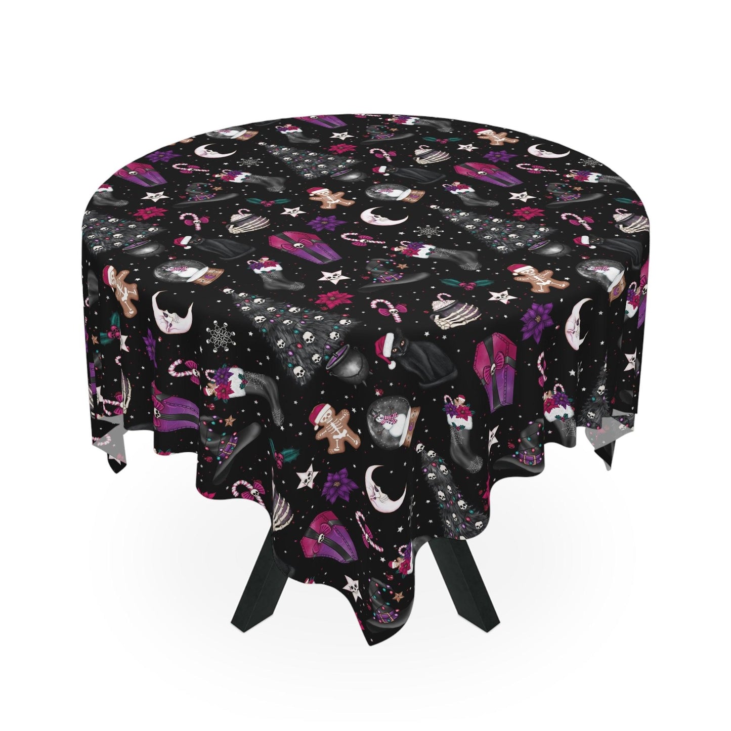 Kitschy Goth Christmas, Creepmas & Gothmas Kawaii Whimsigoth Black Tablecloth | lovevisionkarma.com