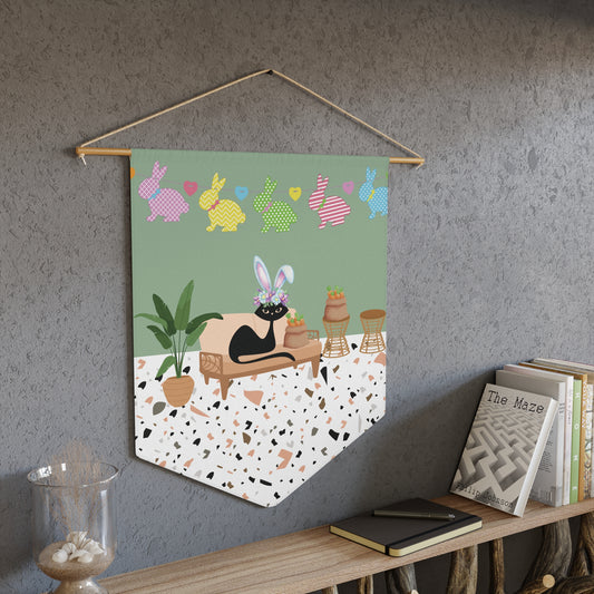 Retro Easter Atomic Cat Mid Century Mod Colorful Pennant
