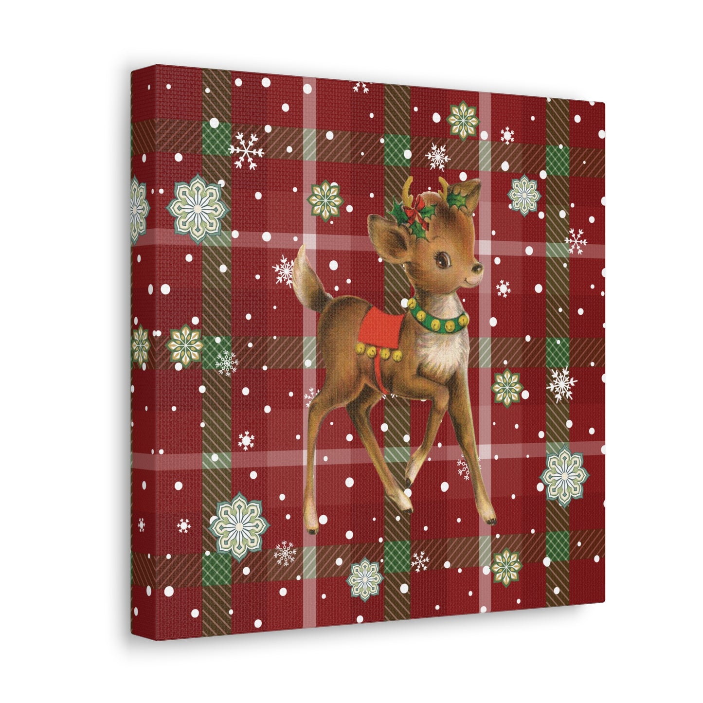 Retro 50's Christmas Vintage Reindeer MCM Red & Green Canvas Gallery Wrap