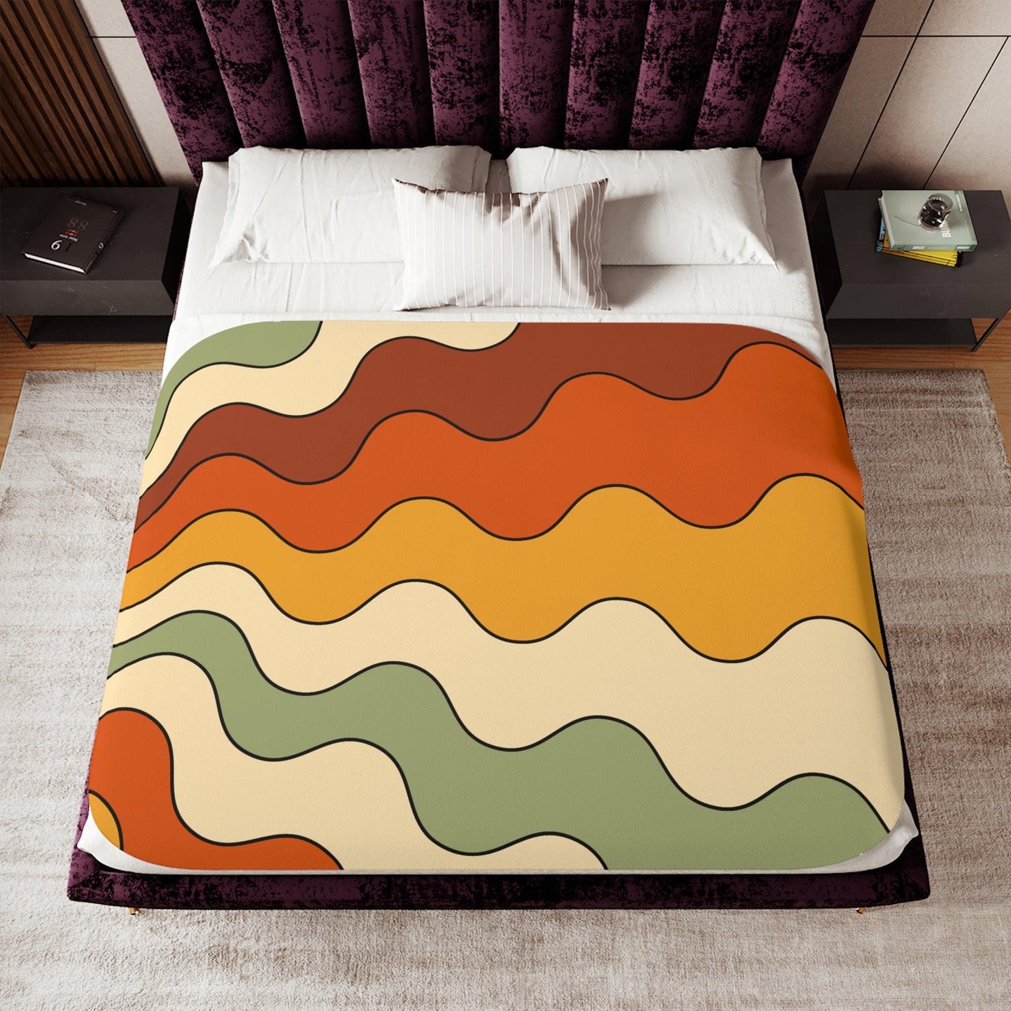 Groovy 60s 70s Mod Retro Rainbow Orange, Yellow & Green MCM Sherpa Blanket | lovevisionkarma.com