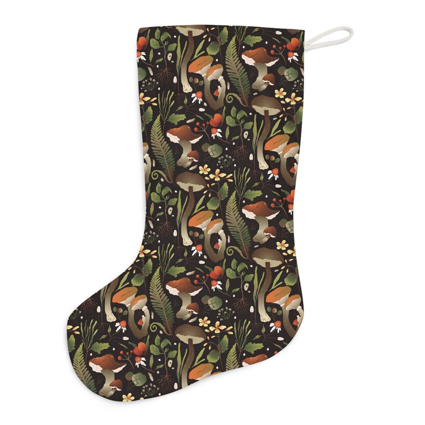 Mushroom Enchanted Forest Christmas, Witchy Cottagecore Black Stocking