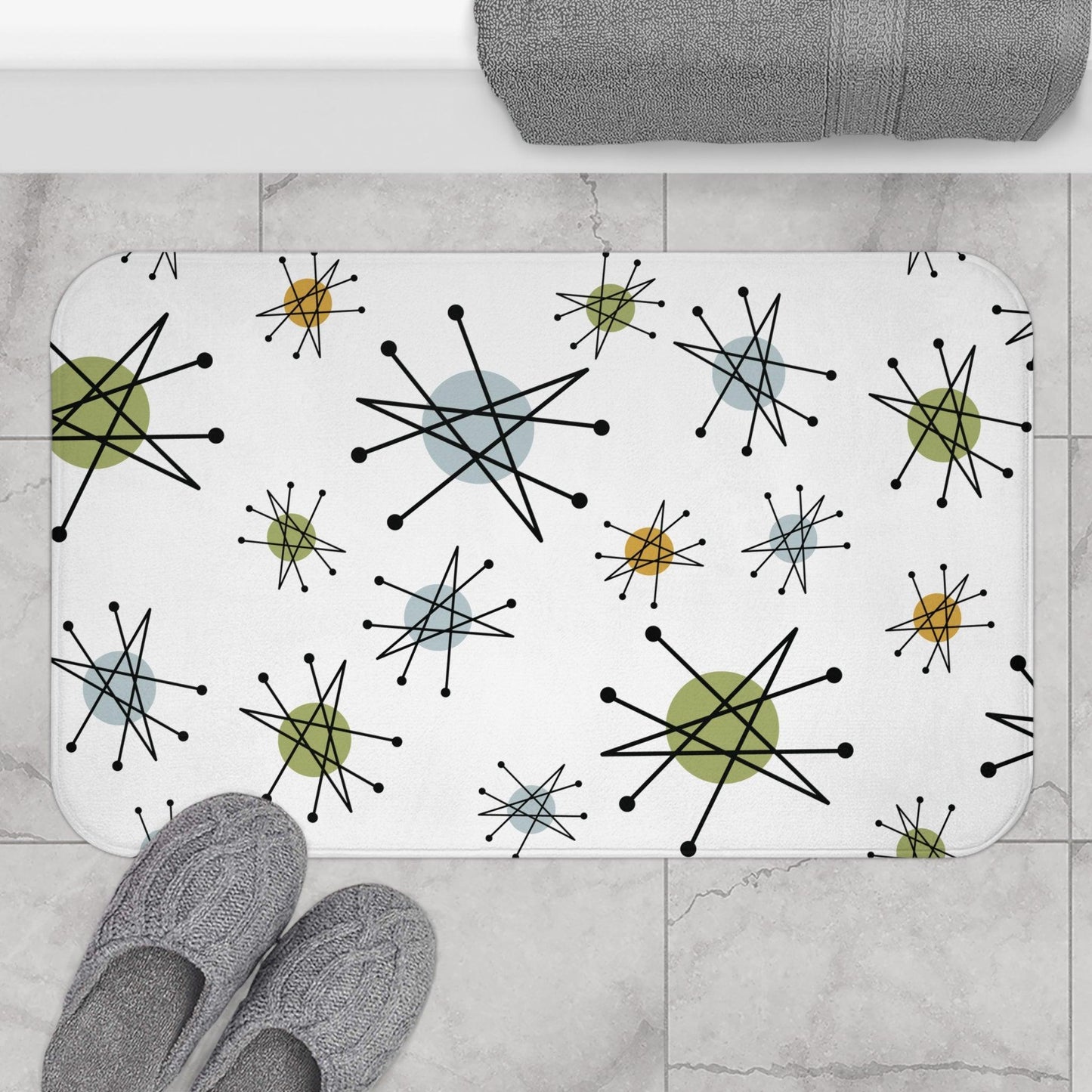 Retro 50s Starburst Mid Century Mod Franciscan Inspired Multicolor Bath Mat | lovevisionkarma.com