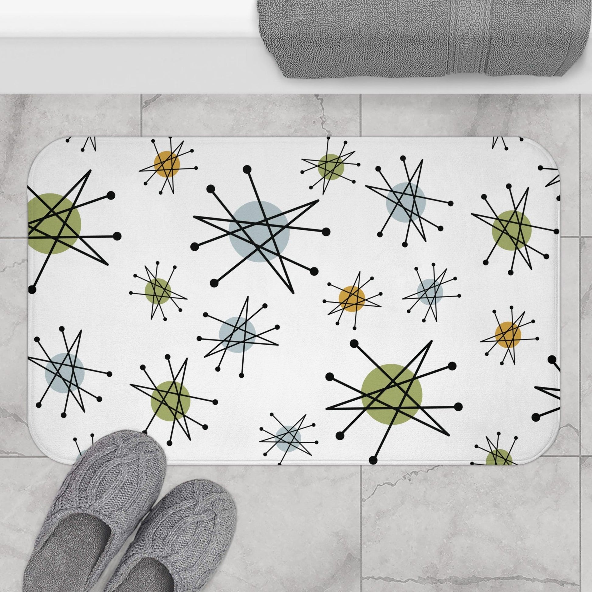 Retro 50s Starburst Mid Century Mod Franciscan Inspired Multicolor Bath Mat | lovevisionkarma.com