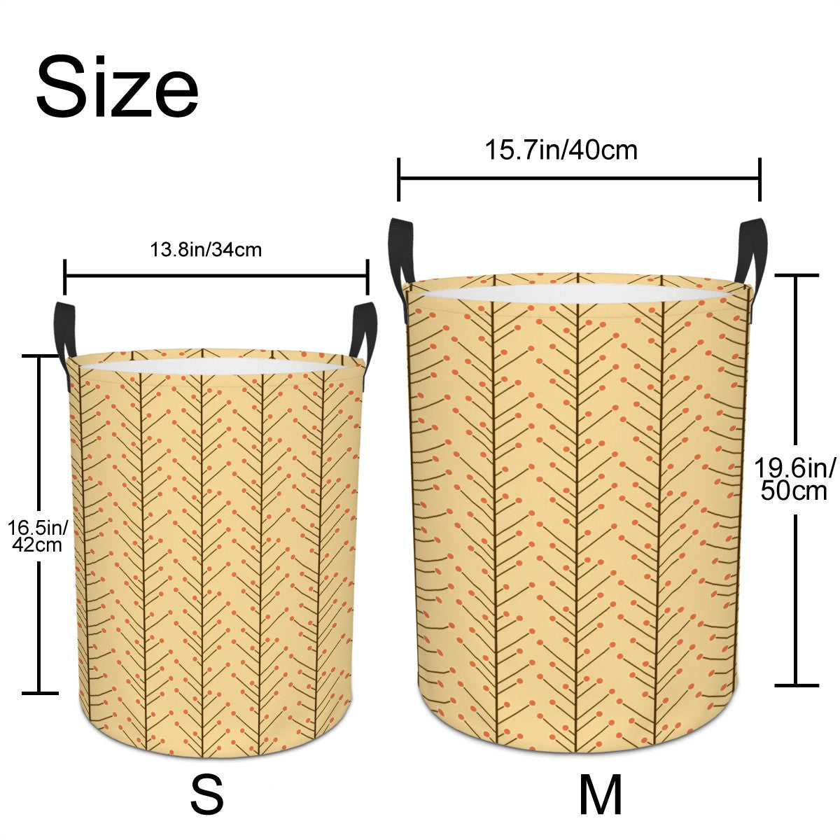 Retro 50s Mid Century Mod, Minimalist Scandi Trees, Vines Yellow Beige Round Laundry Hamper