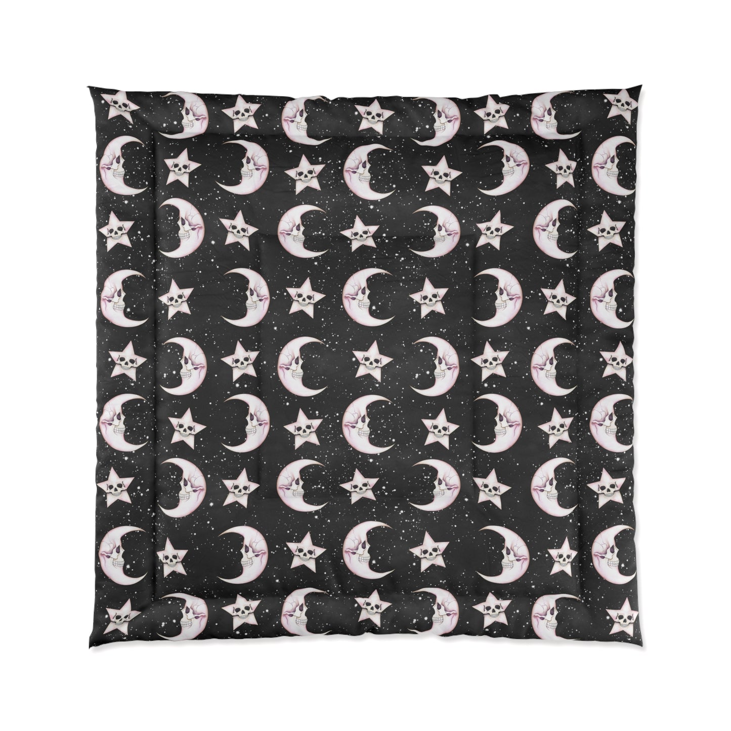 Celestial Macabre Moons and Skeletal Stars Kawaii Whimsigoth Glam Goth Black Comforter