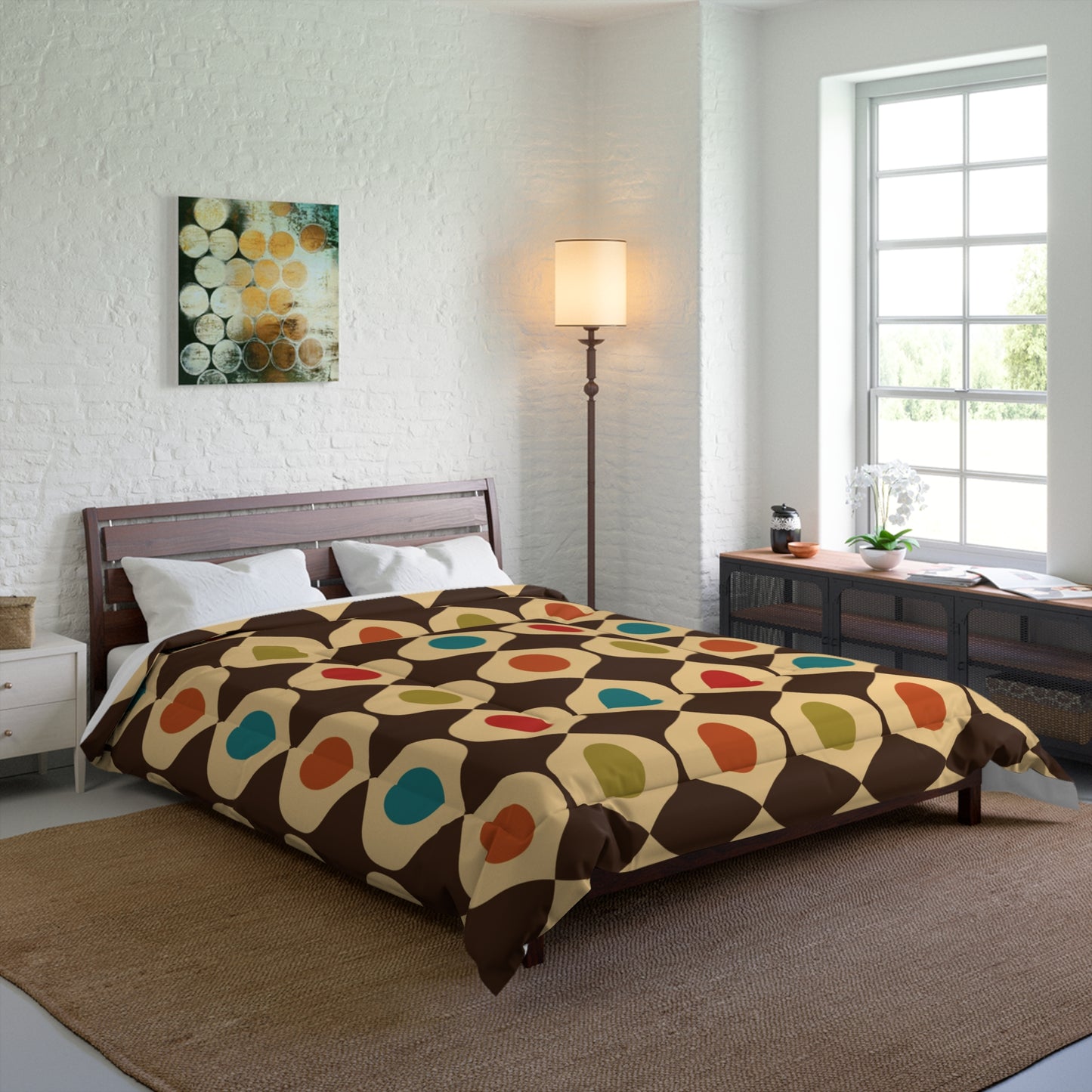Retro 60s 70s Mid Century Modern Geometric Multicolor Comforter