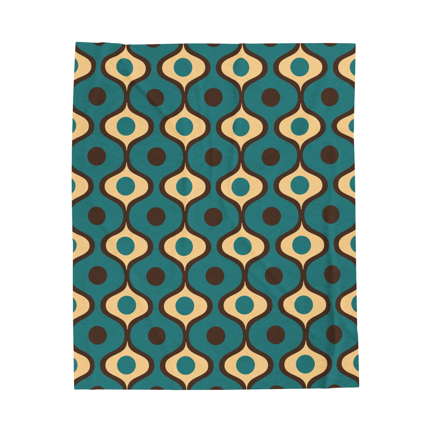 Retro 60s 70s Mid Century Mod Funky Geo Blue, Cream & Brown Lightweight Velveteen Blanket