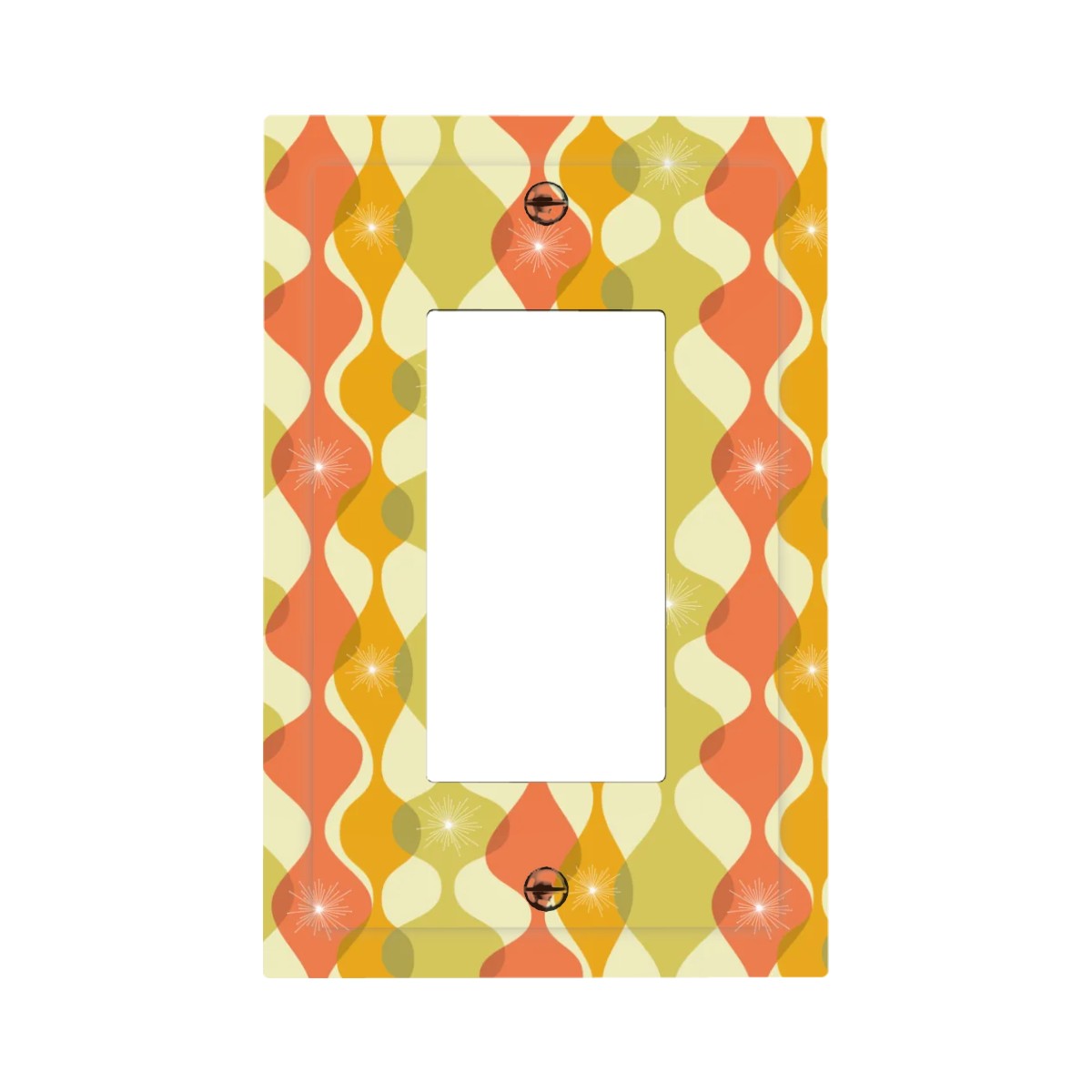 Retro 60s 70s Mid Century Mod Abstract Green, Orange & Mustard Rocker Light Switch Cover (1 Gang Wall Plate)