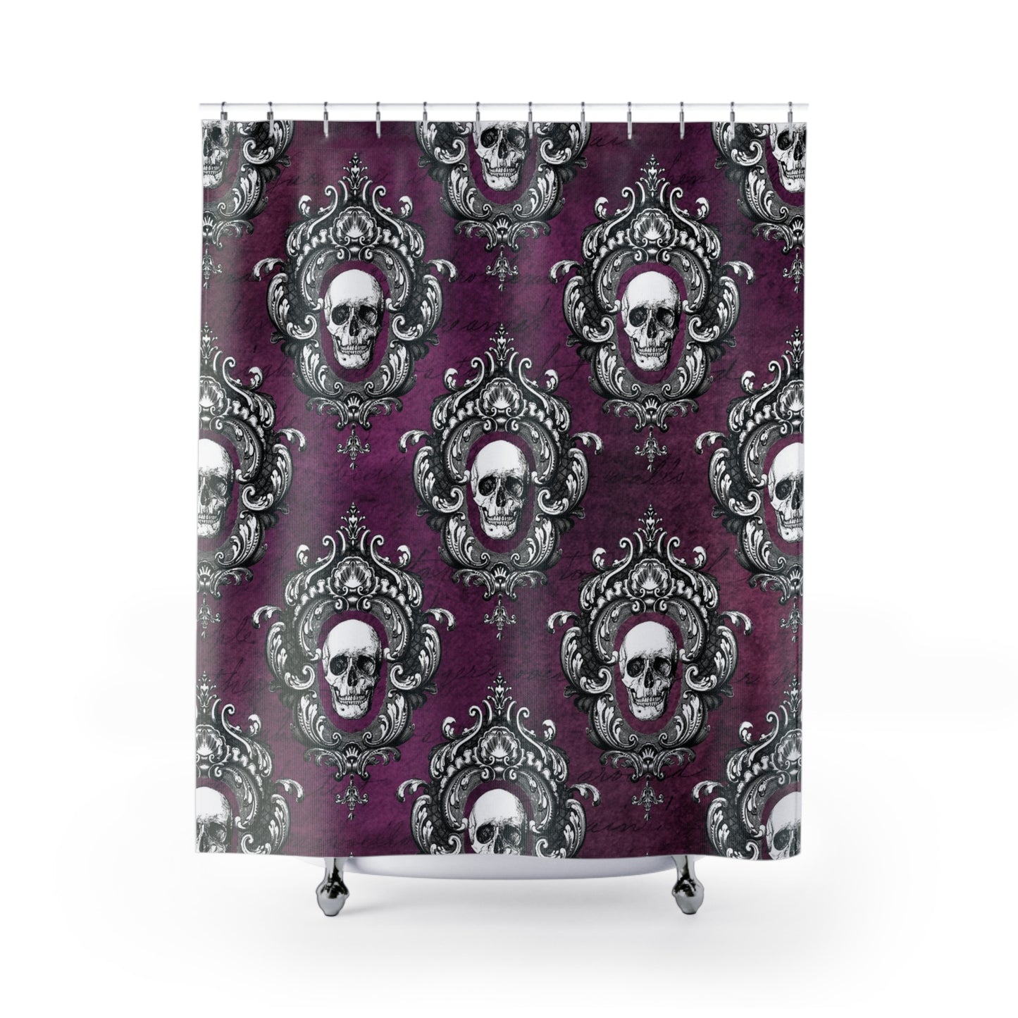 Gothic Skull Dark Academia Ornate Frame, Purple Glam Goth Shower Curtain