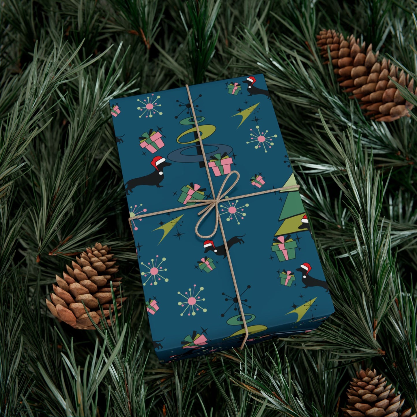 Retro 50s Atomic Dachshund Wiener Dog MCM Blue Eco-Friendly Wrapping Paper