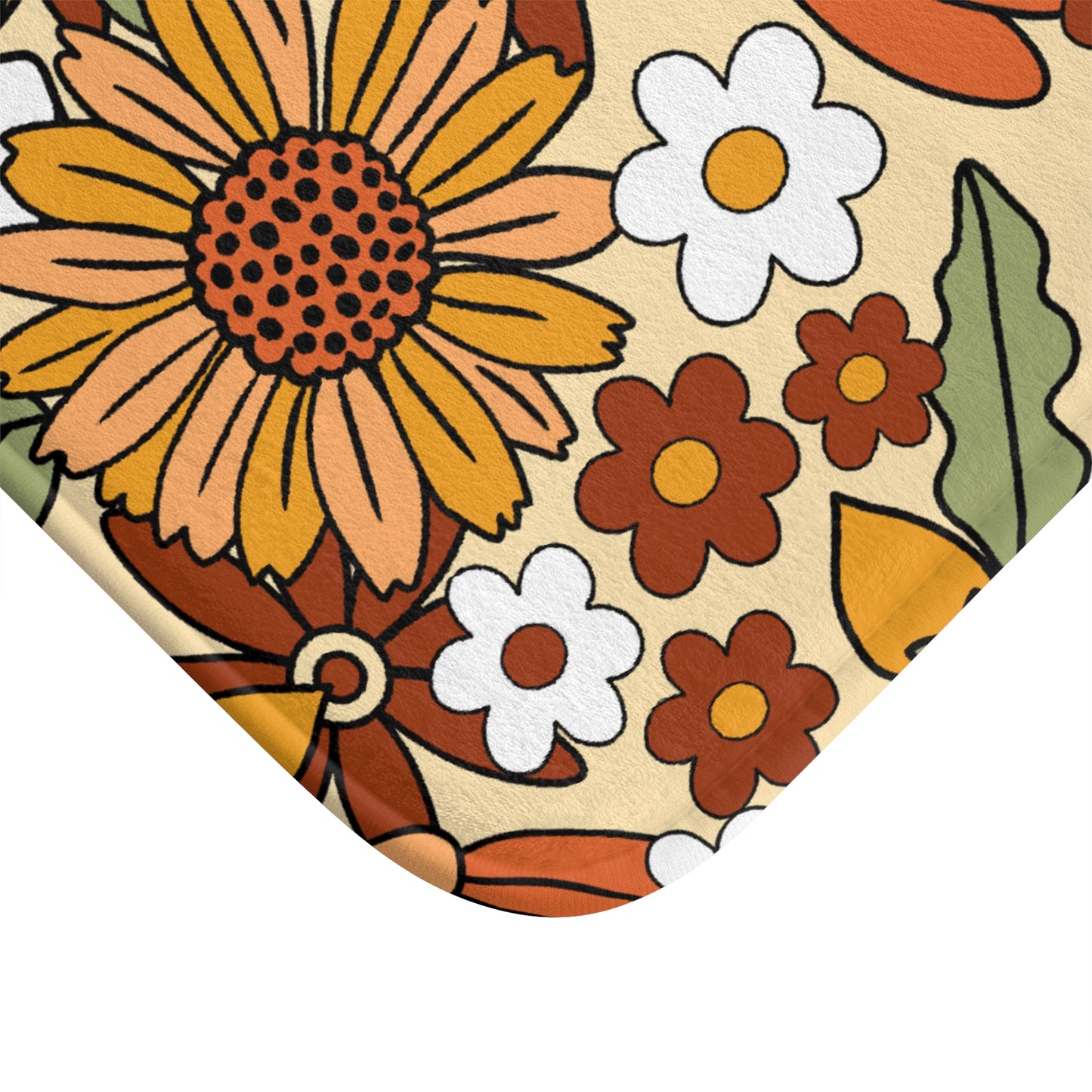 Retro 60s 70s Boho Flowers Multicolor Bath Mat