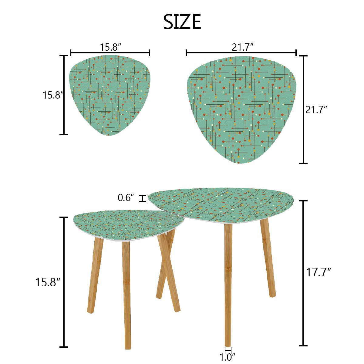 Retro 50's Eames Inspired Mid Century Mod Lines Teal Blue Nesting Accent Tables