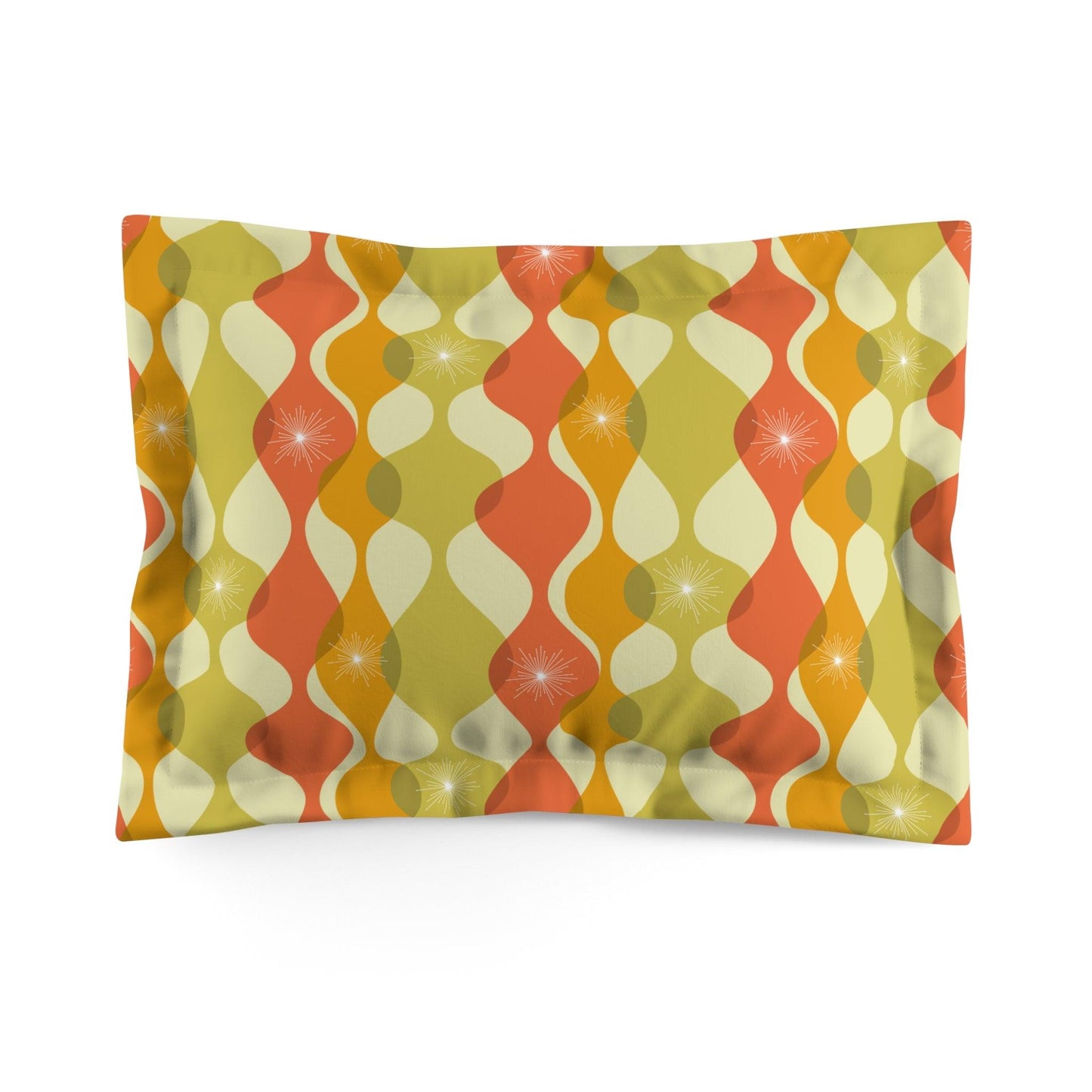 Retro 60s 70s Mid Century Mod Groovy Abstract Green, Orange & Mustard Pillow Sham | lovevisionkarma.com