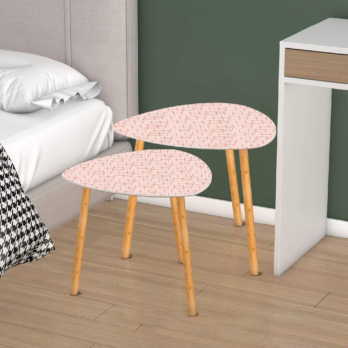 Retro 50s Mid Century Mod Lines, Light Pink Nesting Accent Tables