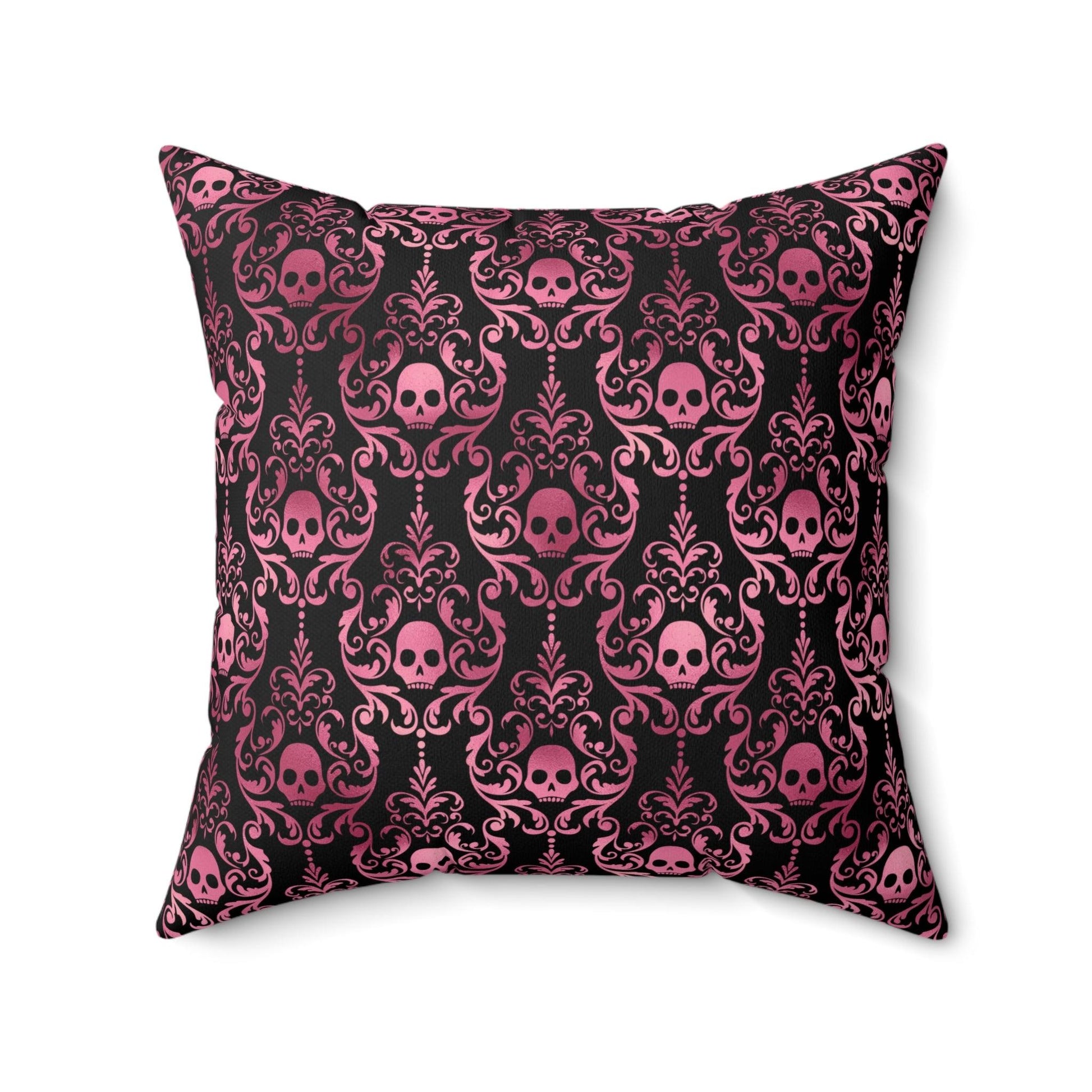 Goth Pink Skull Damask Halloween Glam Goth Black Throw Pillow | lovevisionkarma.com