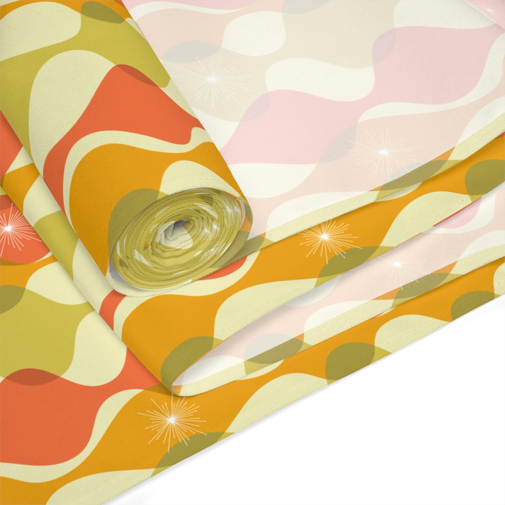 Mid Century Modern Wavy Abstract Orange, Green & Yellow Table Runner | lovevisionkarma.com