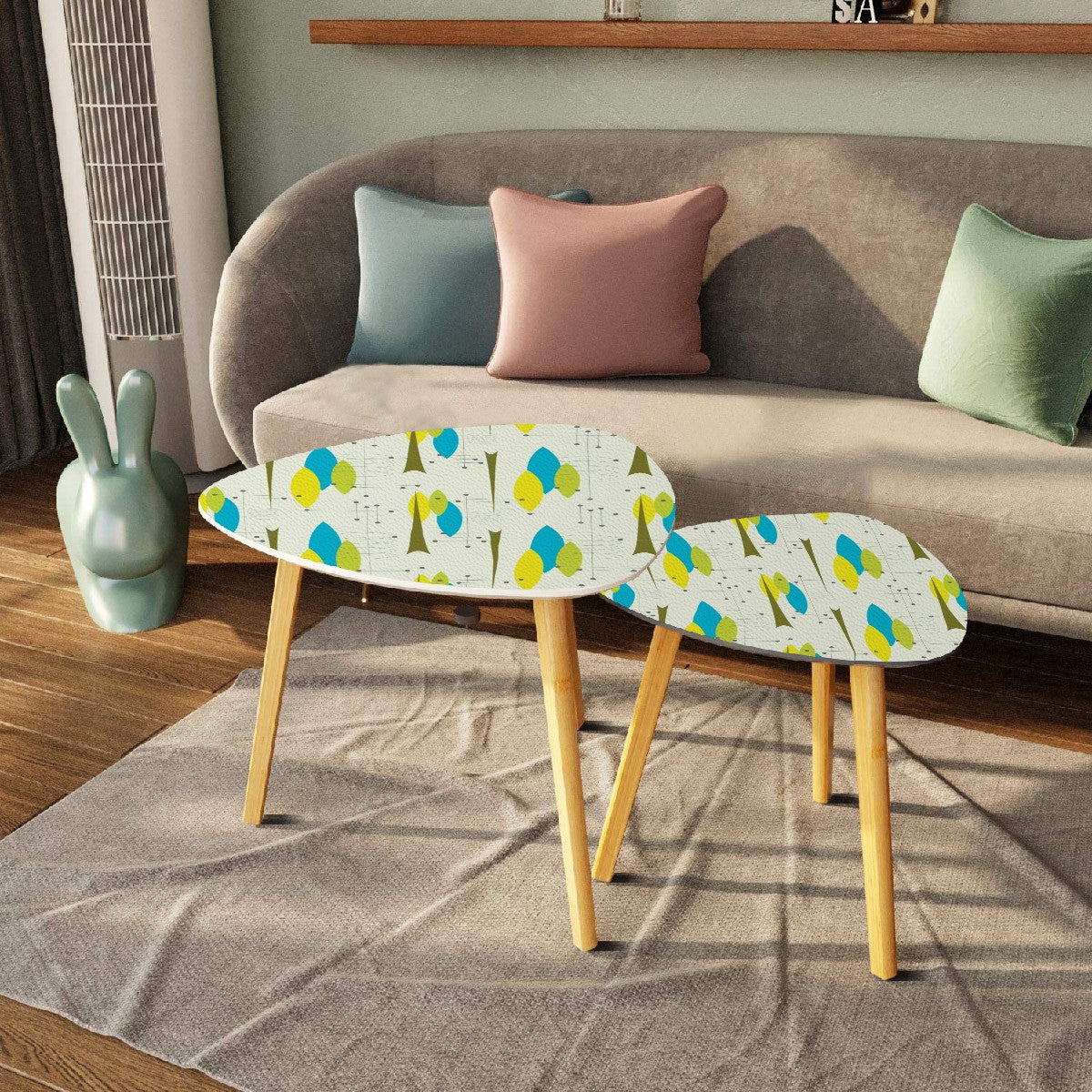 Retro 50's Atomic Space Age Mid Century Mod Abstract Green and Blue Nesting Accent Tables