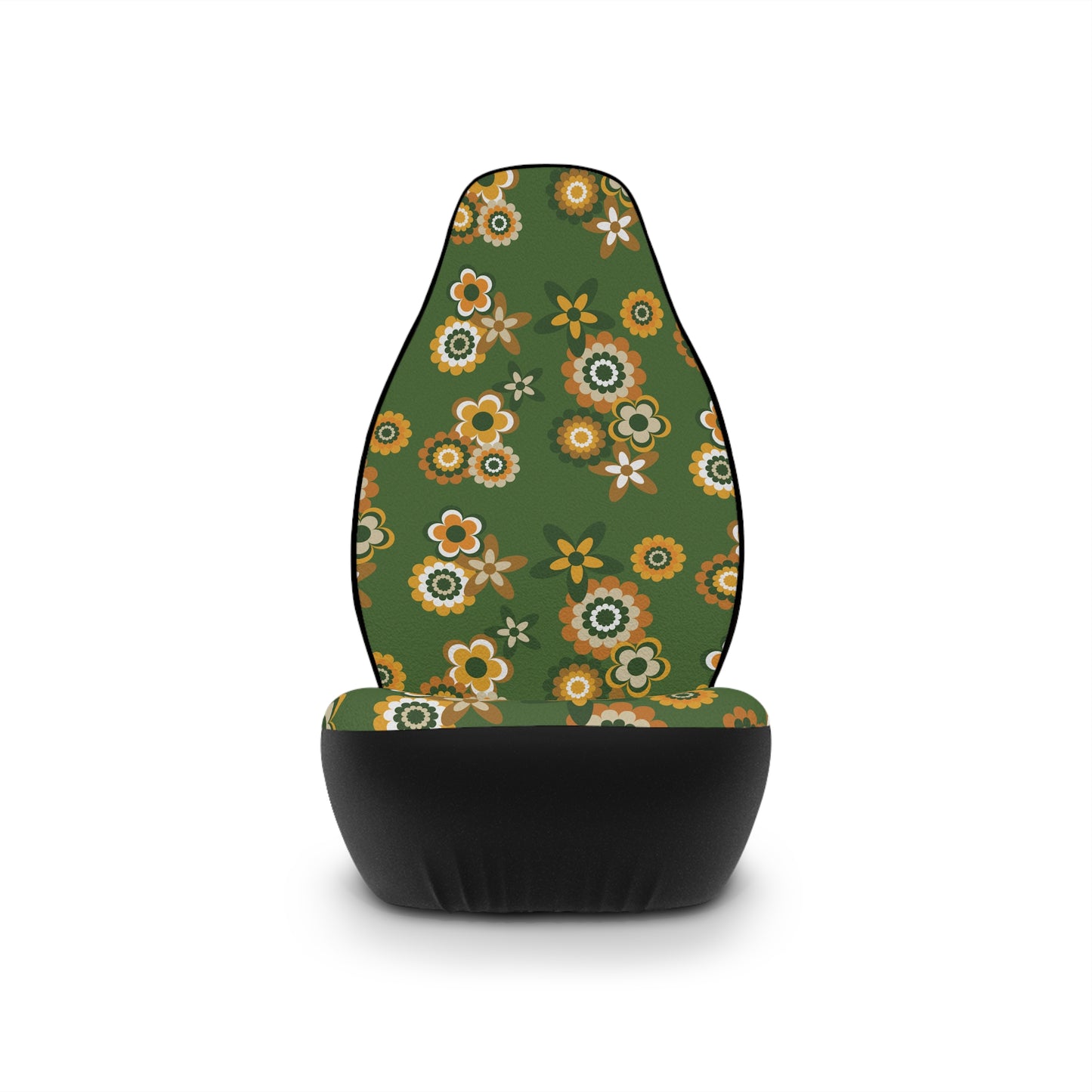 Retro 60s 70s Groovy Flowers Mid Century Mod Mustard & Green Car Seat Covers