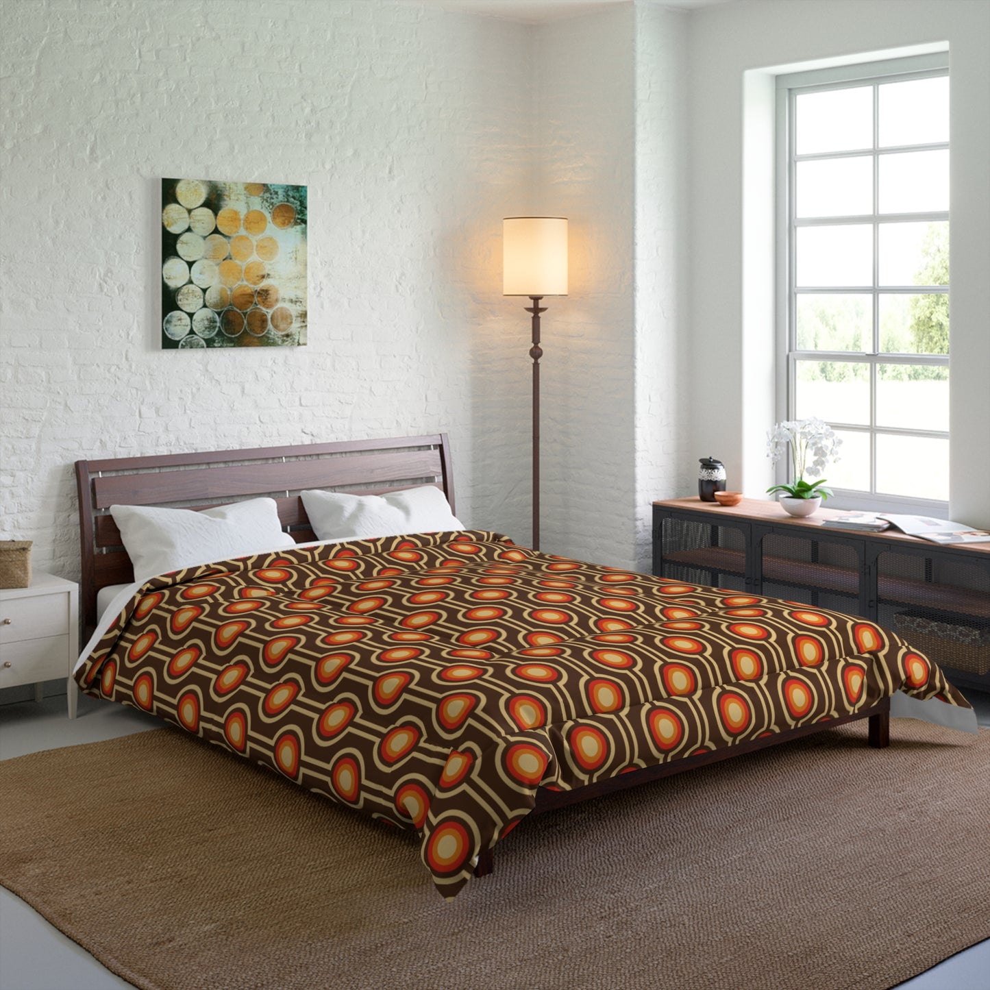 Retro 60's 70s Funky Mid Century Mod Brown & Orange Comforter