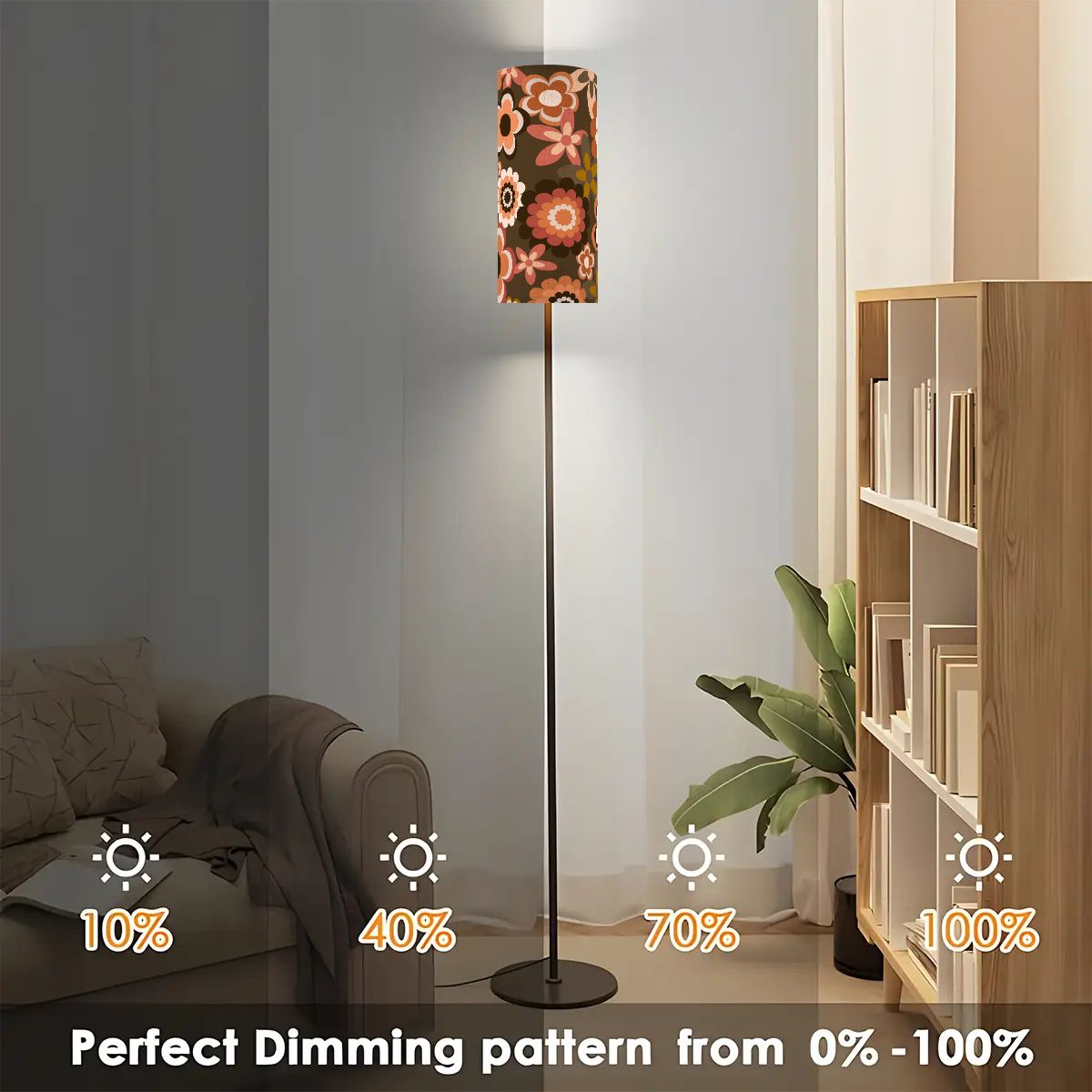 Retro 60s 70s Groovy Flowers Boho MCM Brown Floor Lamp