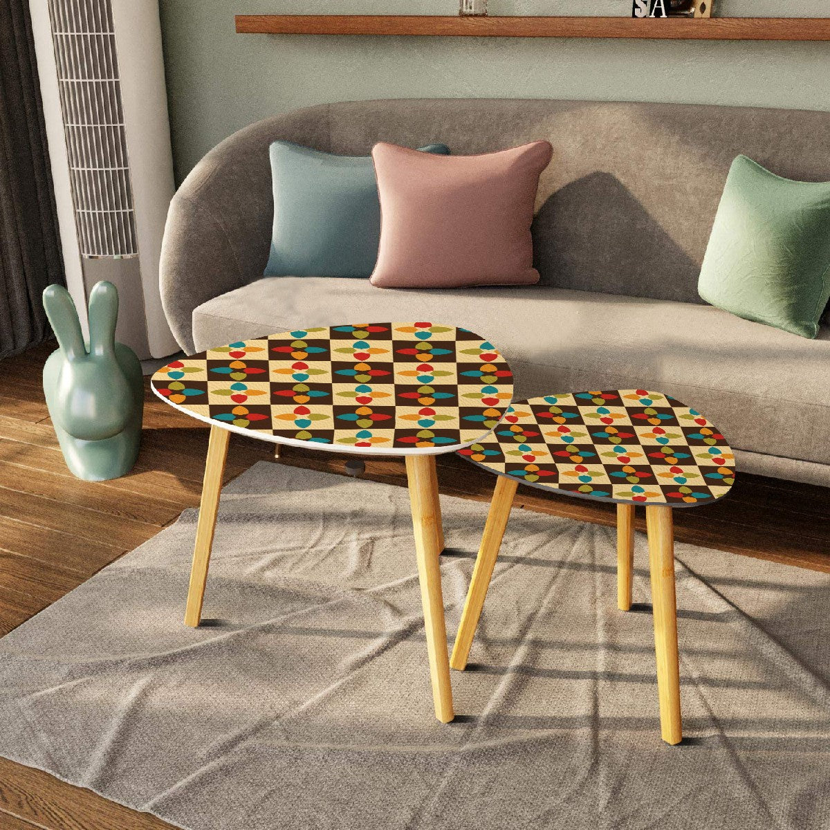 Retro 60s 70s Mid Century Modern Multicolor Nesting Accent Tables