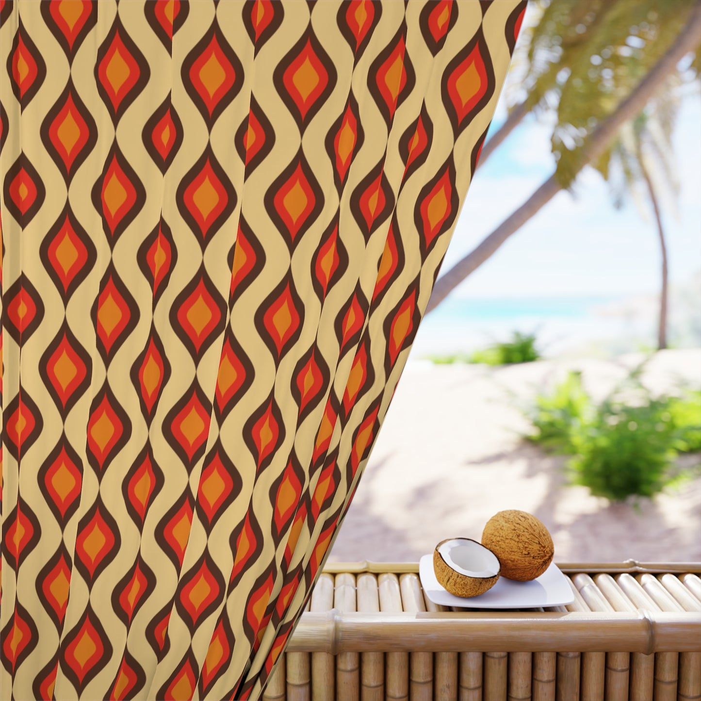 Retro 60s 70s Mid Century Mod Funky Geometric Mustard, Orange & Brown Blackout Window Curtain