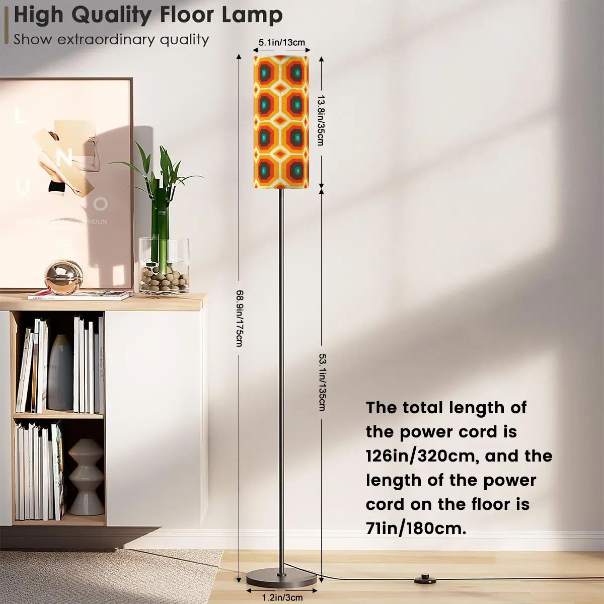 Retro 60s 70s Funky Mid Century Mod Geo Orange & Brown Floor Lamp