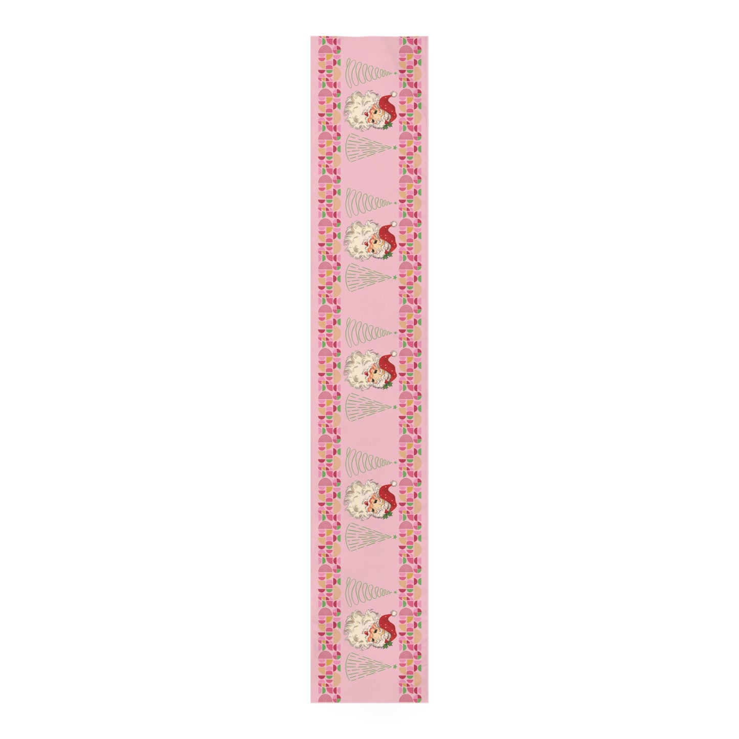 Vintage Santa Retro MCM Pink Christmas Table Runner