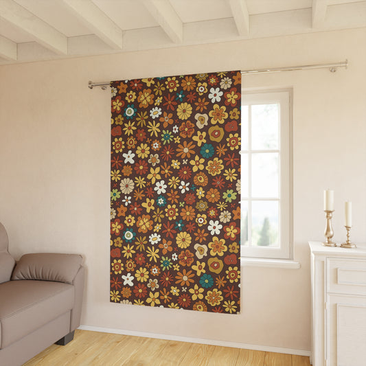 Retro 60s 70s Groovy Floral Mid Century Modern Brown Boho Blackout Window Curtain