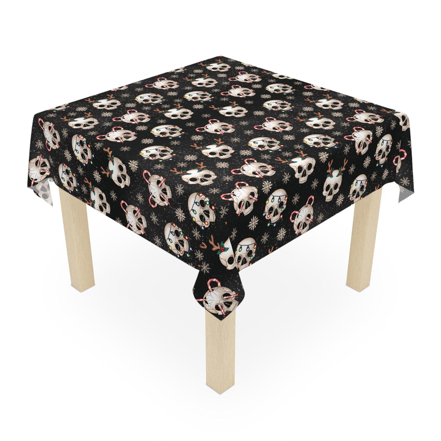 Goth Christmas Skulls, Black Gothmas Creepmas Whimsigoth Tablecloth | lovevisionkarma.com