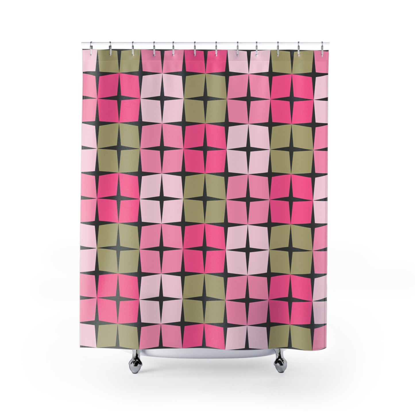 Palm Springs Inspired Retro 50s 60s Atomic Star Mid Century Mod Pink & Green Shower Curtain