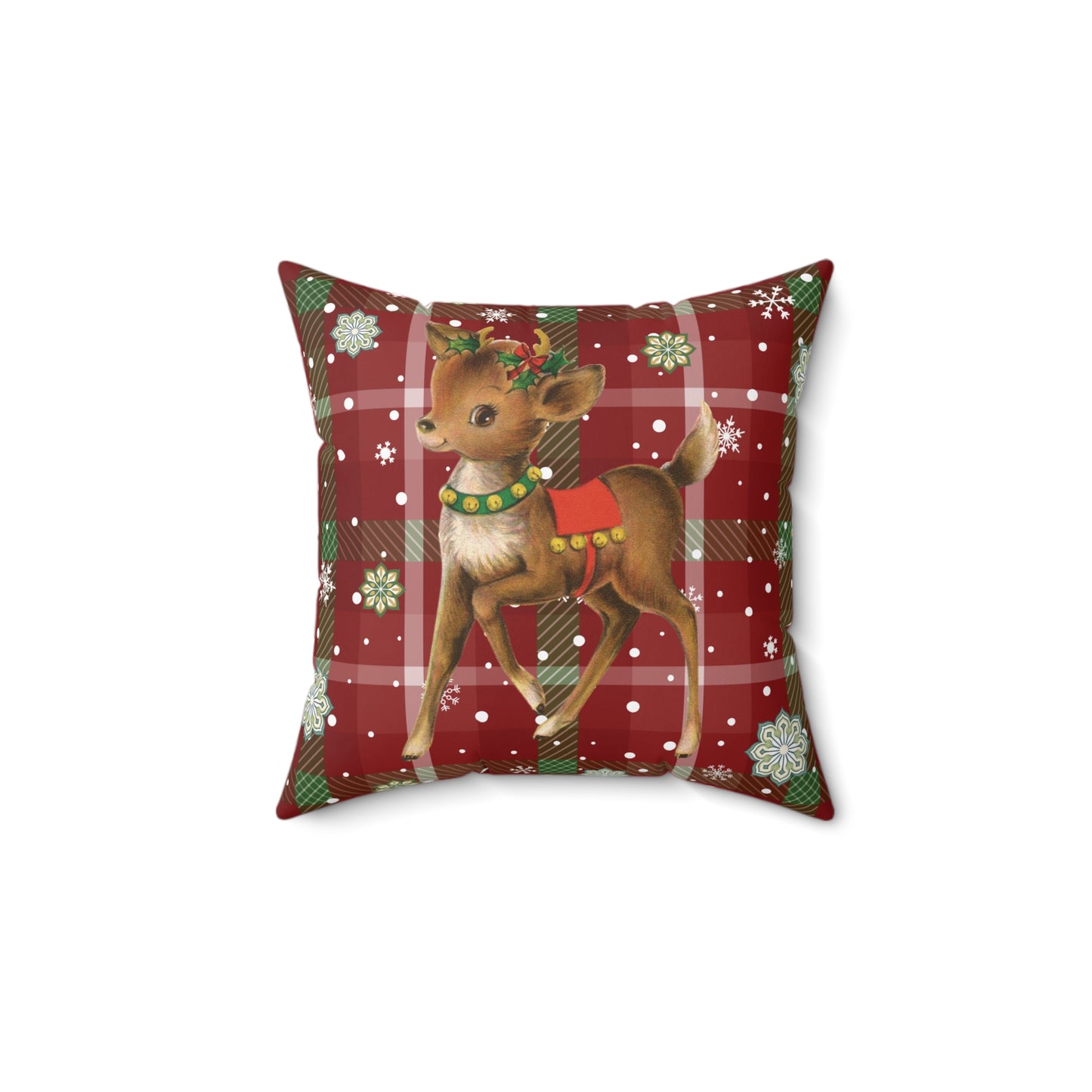 Retro 50's Christmas Vintage Reindeer MCM Red Throw Pillow