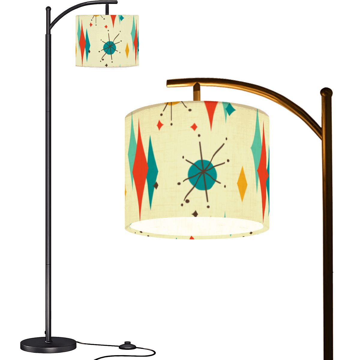 Retro 1950's Atomic Diamond and Starburst Mid Century Modern Arc Floor Lamp