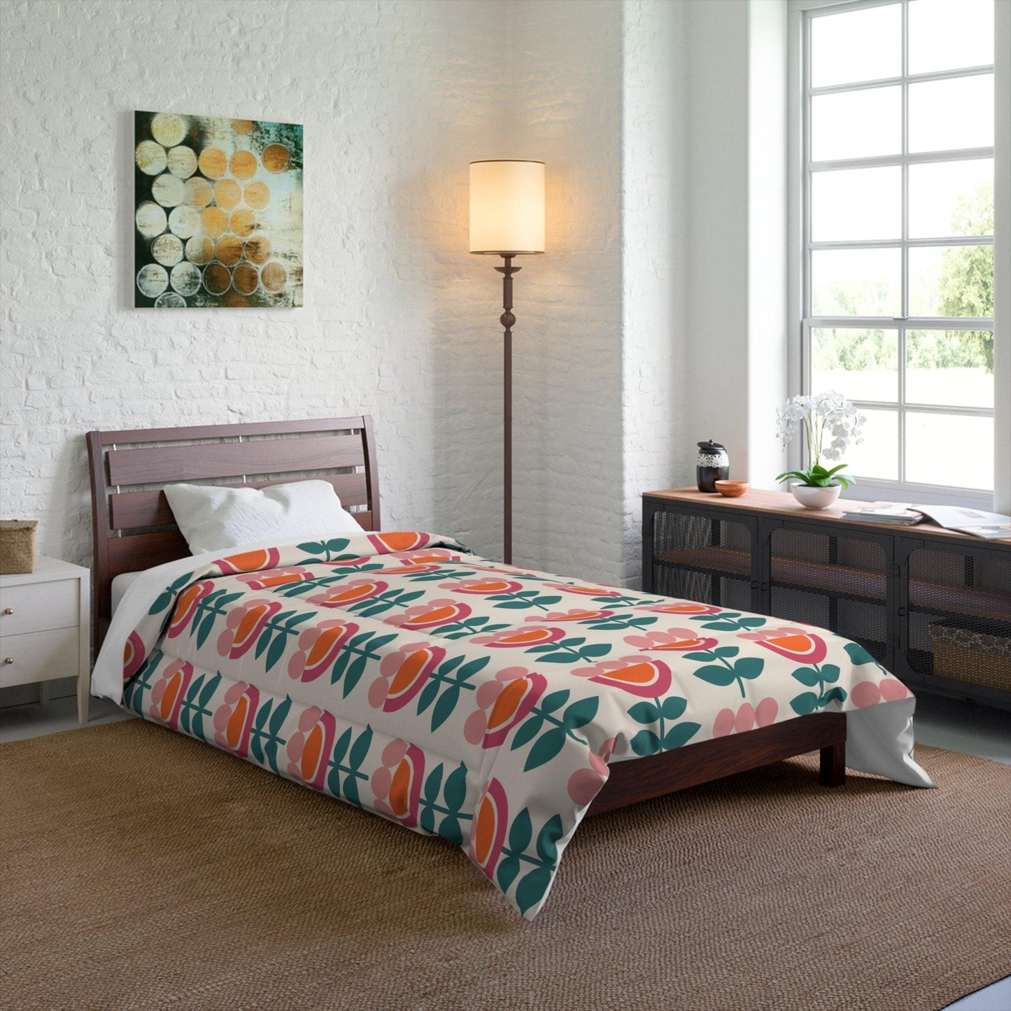 Retro Danish Flowers Scandinavian Mid Century Mod Multicolor Comforter | lovevisionkarma.com