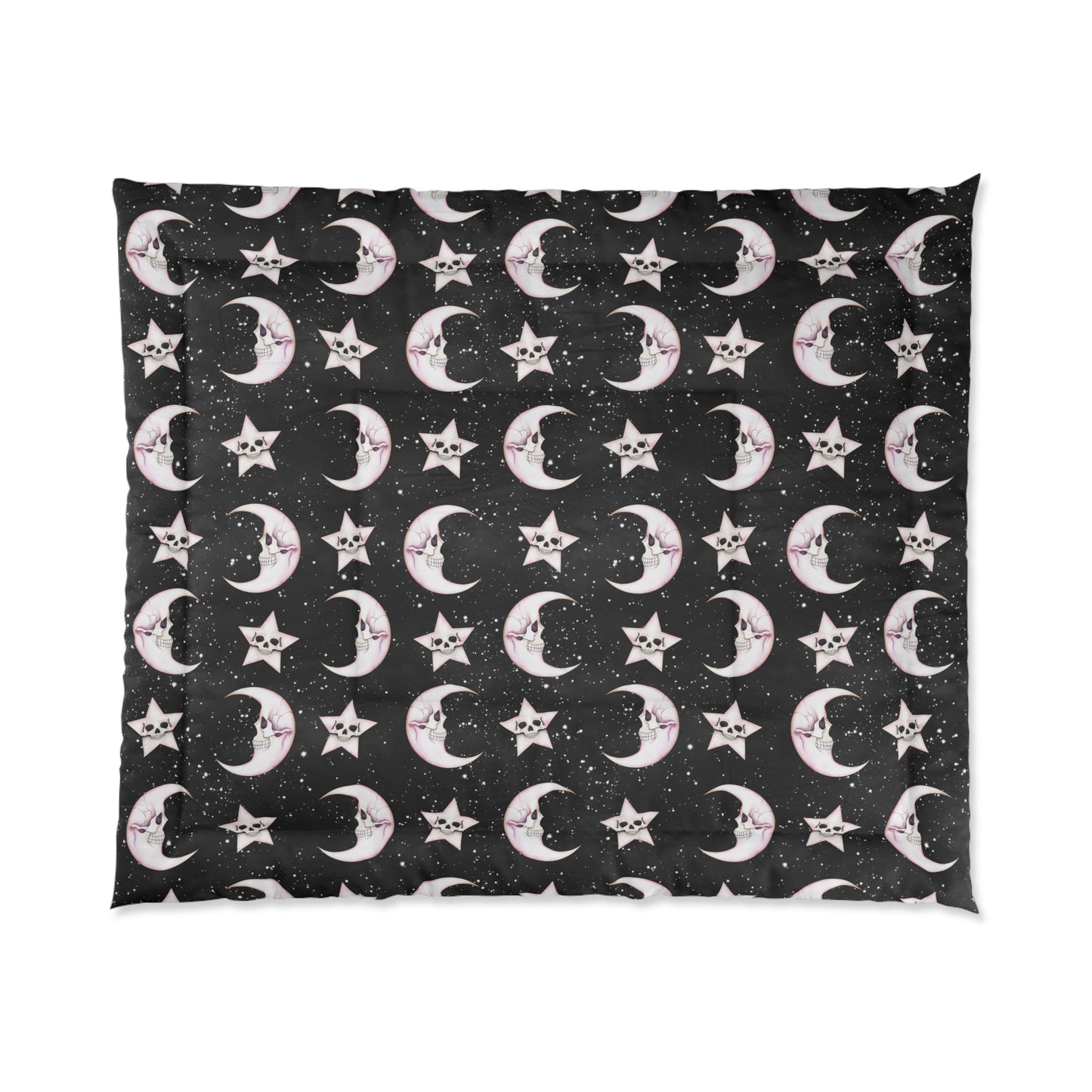 Celestial Macabre Moons and Skeletal Stars Kawaii Whimsigoth Glam Goth Black Comforter