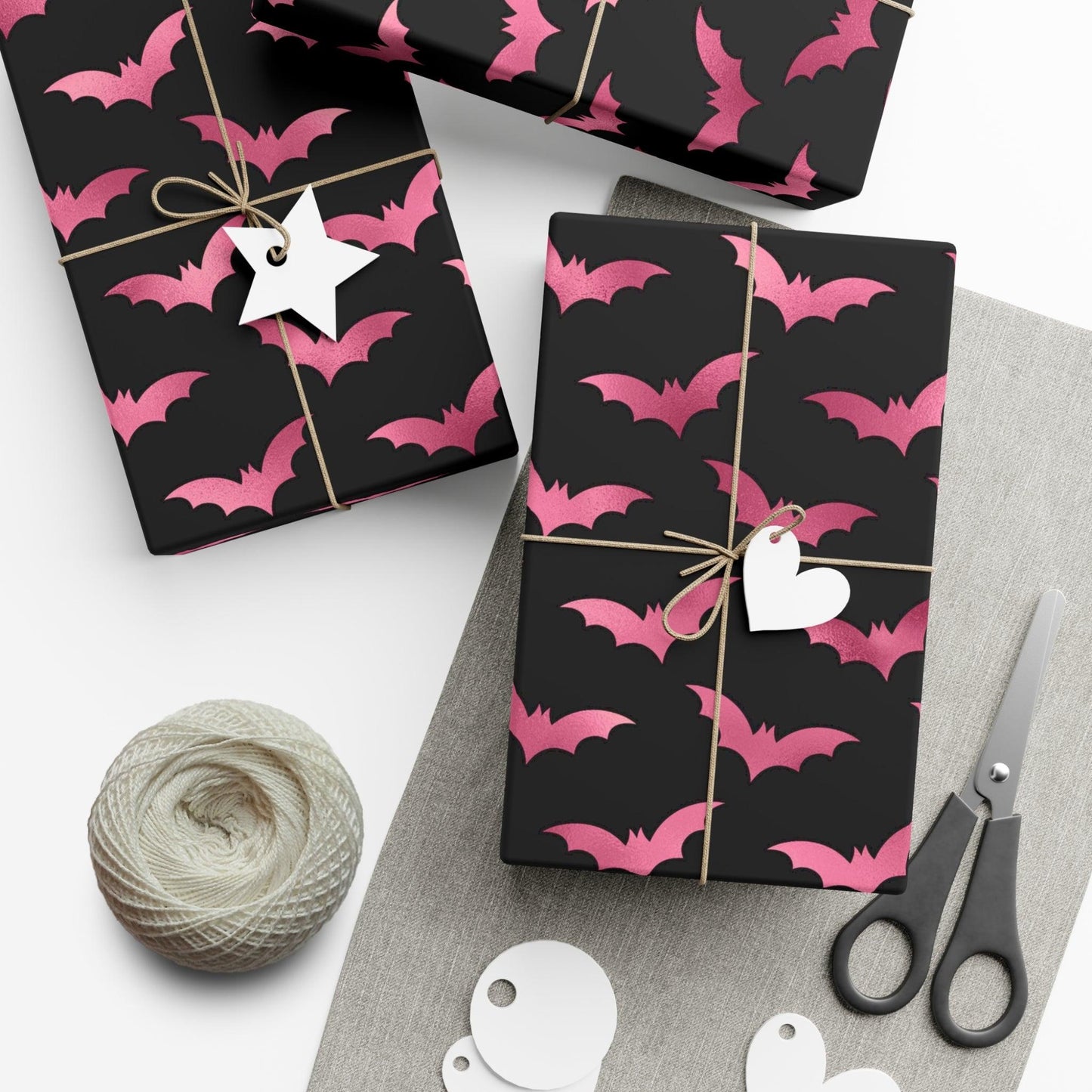 Pink Bats Halloween, Goth Christmas & Creepmas Glam Goth Black Eco-Friendly Gift Wrap Paper | lovevisionkarma.com