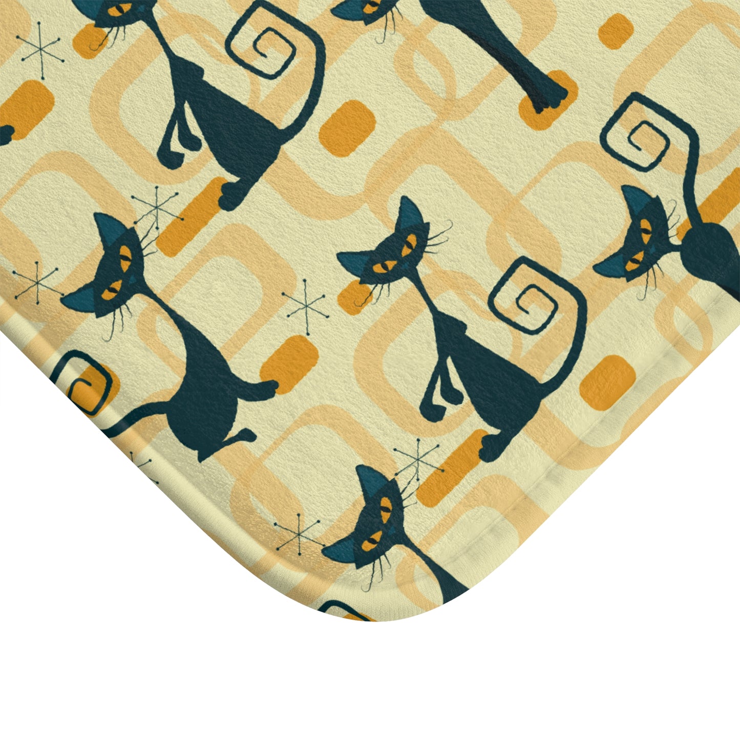 Retro Atomic Cat Mid Century Mod Yellow Bath Mat