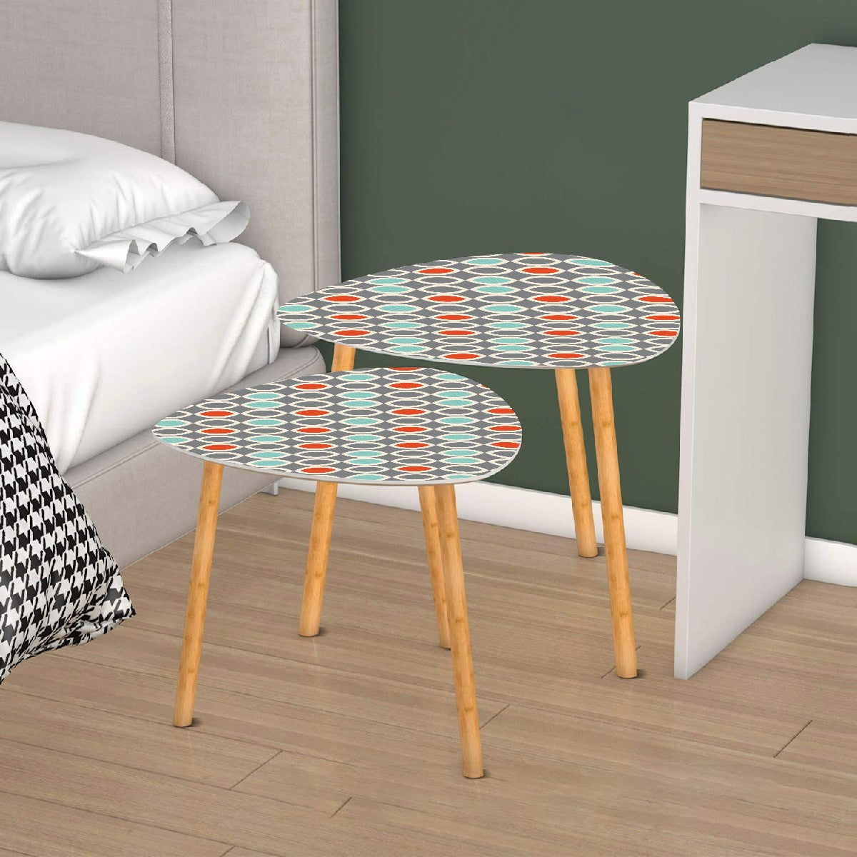 Retro 50's Mid Century Mod Ovals Gray, Blue & Orange Nesting Accent Tables