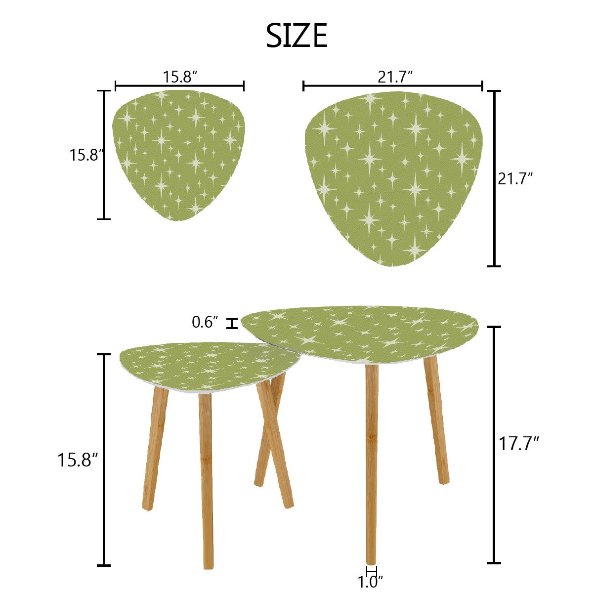 Retro 50s Atomic Starburst Mid Century Modern Chartreuse Green Nesting Accent Tables