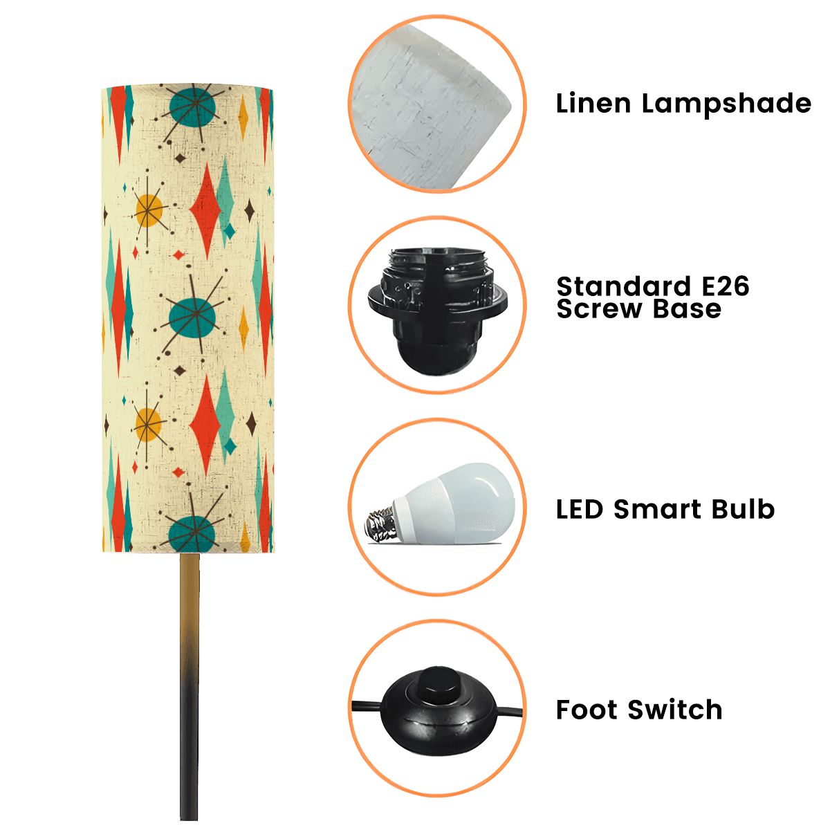 Retro 1950's Atomic Diamond and Starburst Mid Century Modern Floor Lamp